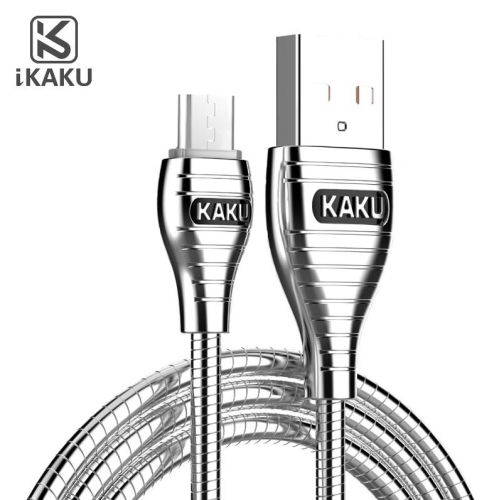 Кабель iKAKU ALLOY series, USB Type-A to MicroUSB, 2.8A, довжина 1м, Silver, BOX