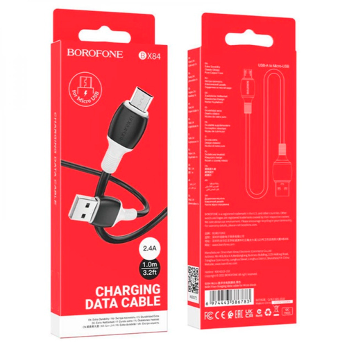 Кабель Borofone BX84, USB-Micro, 2.4A, довжина 1м, Black, BOX