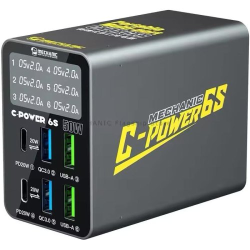 Мережевий зарядний пристрій Mechanic C-Power 6S 50W Gray
