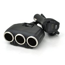Автомобільний зарядний пристрій-розгалужувач Olesson 1634, 3x12V/1xUSB, вольтметр, Black, Blister