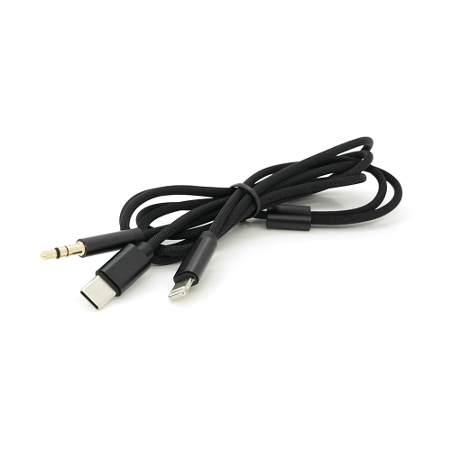 Перехідник KIN KY-233 Jack 3.5mm(M)=&gt;Type-C(M) +Lighting(M), 110см, Black, Box