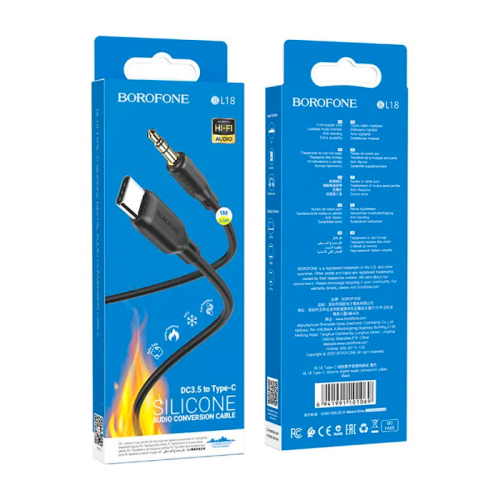 Кабель Borofone BL18 Jack 3.5mm(M) =&gt;Type-C(M), 1м, Black, Box
