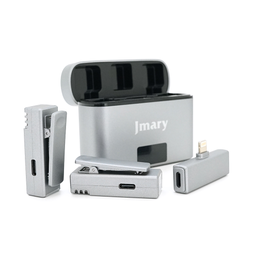 Петличний бездротовий мікрофон Jmary MW-15 (2шт)+ кейс, роз'єм Lighting, вбудований акумулятор 70 mAh, Silver, Box
