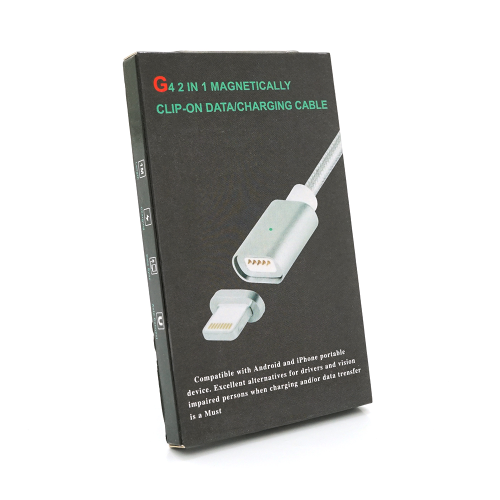 Магнітний кабель USB 2.0 / Lighting, 1m, 2А, індикатор заряду, тканинне обплетення, знімач, Silver, Blister ( під наконечник 1938 )