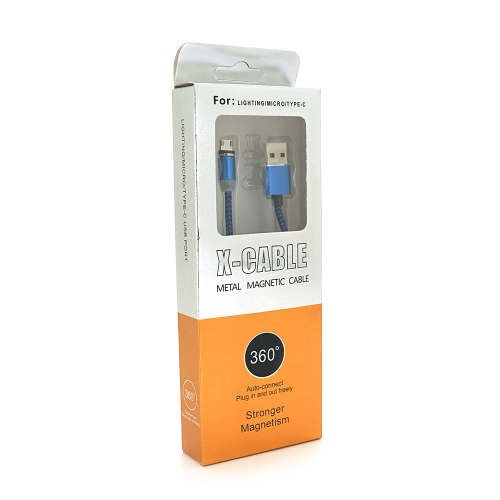 Магнітний кабель Ninja USB 2.0 / Micro, 1m, 2А, індикатор заряду, тканинне обплетення, броньований, знімач, Blue, Blister-Box