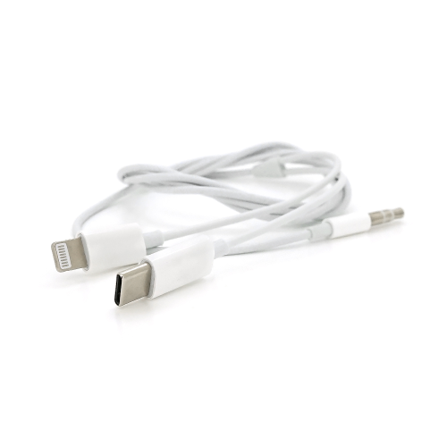 Кабель-перехідник JH-CM32 Jack 3.5mm(M) =&gt; Lighting(M)+Type-C(M), 1м, White, Box