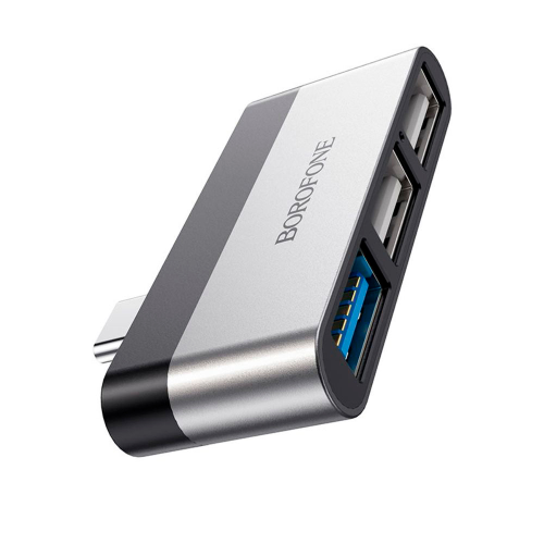 Перехідник BOROFONE DH1, USB Type-C(M) to USB 3.0/2xUSB 2.0, Black, Box