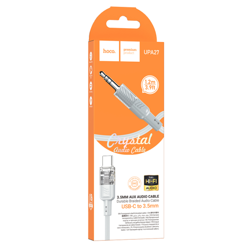 Кабель HOCO UPA27 DC3.5 (тато) =&gt; Type-C (тато), круглий в обплетенні, 1.2м, Gray, Box