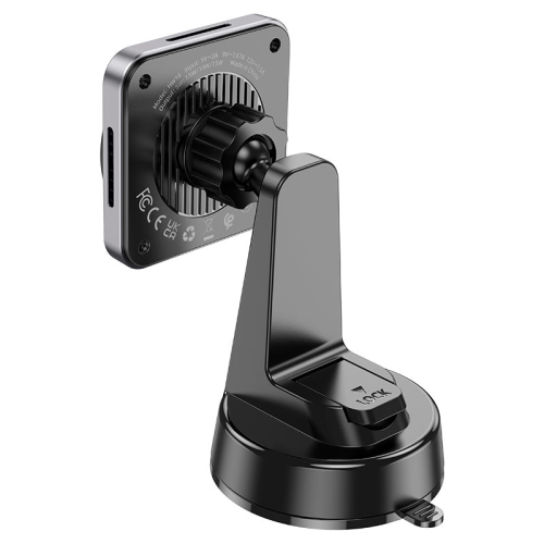 Автомобільний тримач для смартфона HOCO HW16, бездротова зарядка 15W, кріплення на торпеду, магніт, Black, Box