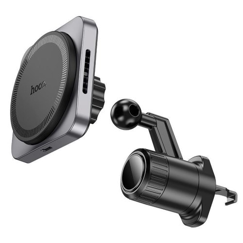 Автомобільний тримач для смартфона Hoco HW15 Speed Magnetic Wireless Fast Charging Air Outlet Black Metal Gray