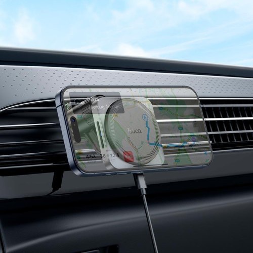 Автомобільний тримач для смартфона Hoco HW15 Speed Magnetic Wireless Fast Charging Air Outlet Black Metal Gray