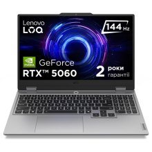 Ноутбук Lenovo LOQ 15IRX10, 15.6/Intel Core i7-13700HX/16GB/SSD 512GB/GeForce RTX 5060, 8GB/DOS/Luna grey (83JE00Y3RA)