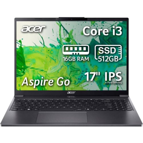 Ноутбук Acer Aspire Go AG17-31P-37MW, 17.3/Intel Core 3 N355/16GB/SSD 512GB/Intel Graphics/DOS/сірий (NX.J8ZEU.008)
