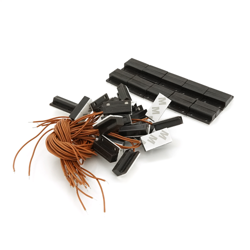 Датчик магнітоконтактний з проводом 30 см Voltronic MC-38, 27*14*8 мм, контакт NO. пластик, чорний, під саморіз, липучка + самонарізи, 20шт