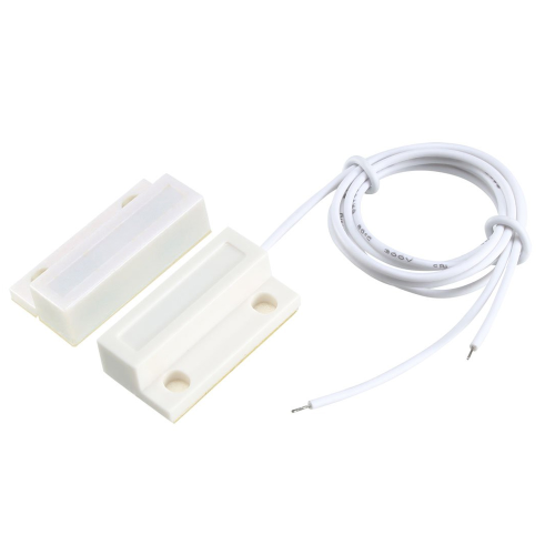 Датчик магнітоконтактний з проводом 30 см Voltronic MC-38, 27*14*10 мм, контакт NO. пластик, білий, під саморіз, липучка, комплект