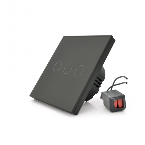 Сенсорний вимикач Voltronic без заземлення + WiFi керування, трьохканальний, чорний, 86х86х35мм