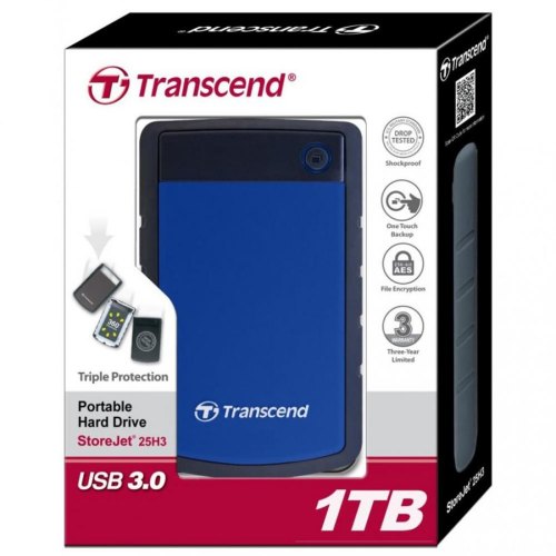 Зовнішній жорсткий диск 1TB Transcend StoreJet 25H3P (TS1TSJ25H3B) 2.5 USB3.0 Black-Blue