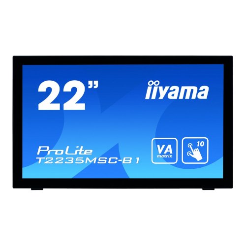 Монитор iiyama T2235MSC-B1 22', VA, 1920 х 1080, матовое, 16:9, DisplayPort, DVI, USB, VGA, есть, 5мс, 0.248, черный