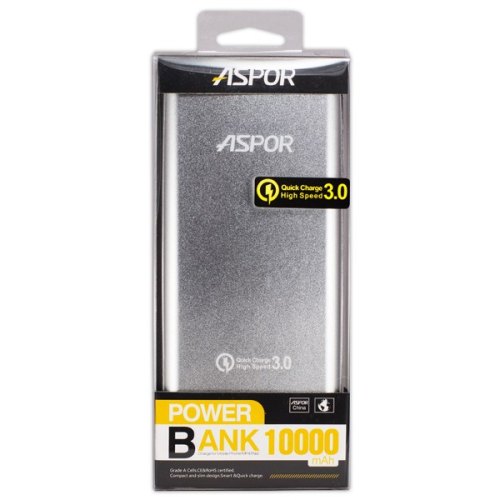 Зовнішній акумулятор PowerBank Aspor Q389 10000mAh Quick Charge 3.0 (Silver)