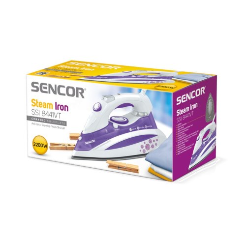 Праска Sencor, 2200Вт, 380мл, постійна пара - 30гр, Anti-Calс, Drip-Stop, керам. підошва, голубий