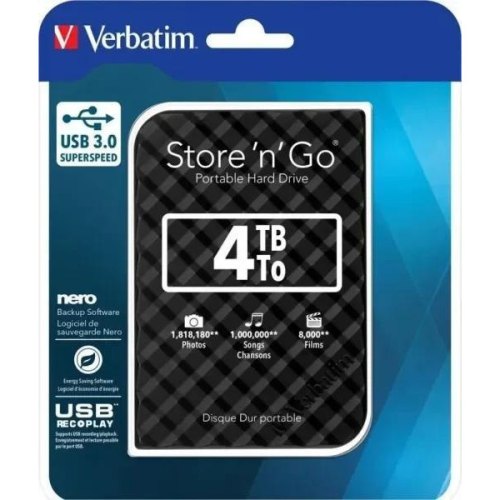 Зовнішній жорсткий диск 4TB Verbatim Store n Go (53223) 2.5 USB3.0 Black
