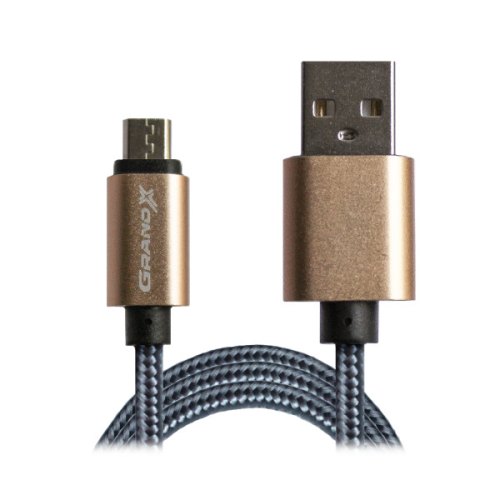 Кабель Grand-X USB-micro USB FM01 2,1A, 1m, Grey/Gold