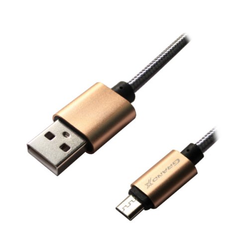 Кабель Grand-X USB-micro USB FM01 2,1A, 1m, Grey/Gold