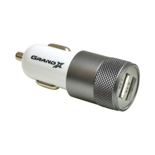 АЗП Grand-X CH-25 (2USB 5V 2.4A, 12-24V + кабель microUSB 1,0 м), White (CH-25WM)